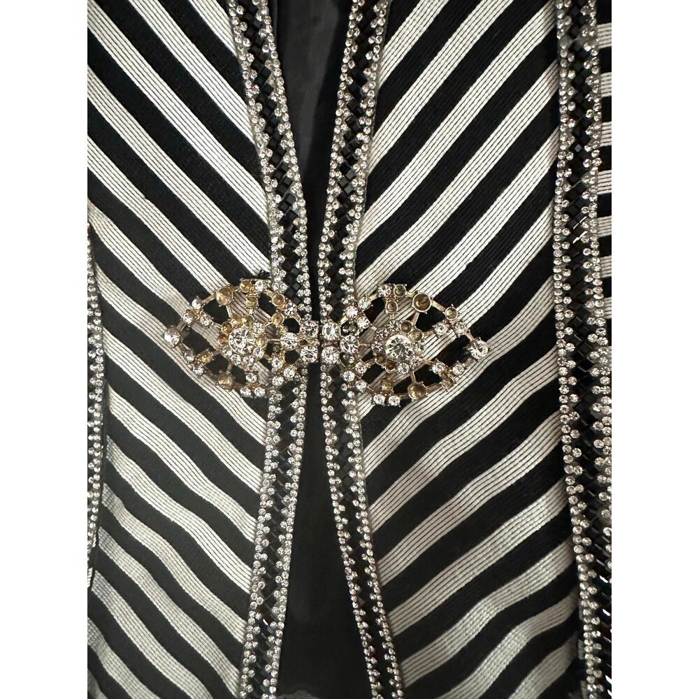 DONNA VINCI Black White Striped Church Suit Skirt Jacket Set Rhinestone Trim 14 - Picture 10 of 10